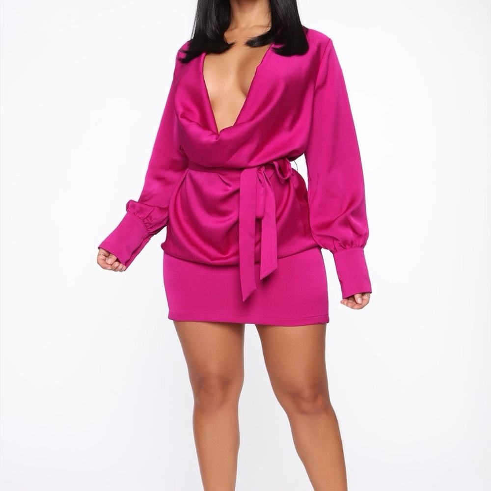 Vibrant Pink Satin Mini Dress